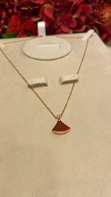 Bulgari petit ventilateur diamant agate rouge rose or collier-3894  
