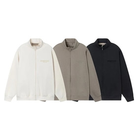 Essentials couleur solide lettre imprimer fermeture éclaire manches longues manteau veste-4366  