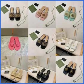 Gucci Burberry nouvelle mode d'été classique brodé talon plat sandales légères-2340  