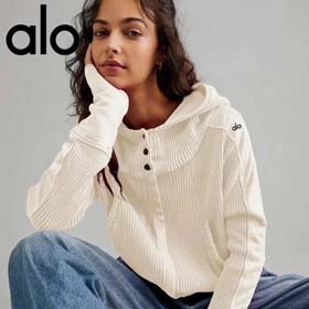 ALO Original label gaufre tissu à capuchon cardigan sweatshirt pour les femmes européenne et américa  