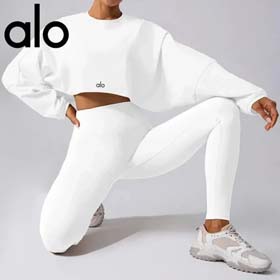 ALO Sports sweatshirt femmes col rond court respirant fitness T-shirt chute manche épaule lâche manc  